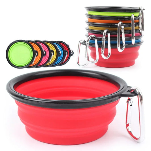 9 Colors Folding Portable Silicone Bowl For Dog Pet Accessories Travel Outdoor Dog Feeder Carabiner Cat Puppy Food Water Bowls - MyBestMate