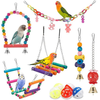 Bird Cage Toys for Parrots Wood Birds Swing Reliable Chewable Bite Bridge Wooden Beads Shape Parrot Toy 11pcs Bird Toys - MyBestMate