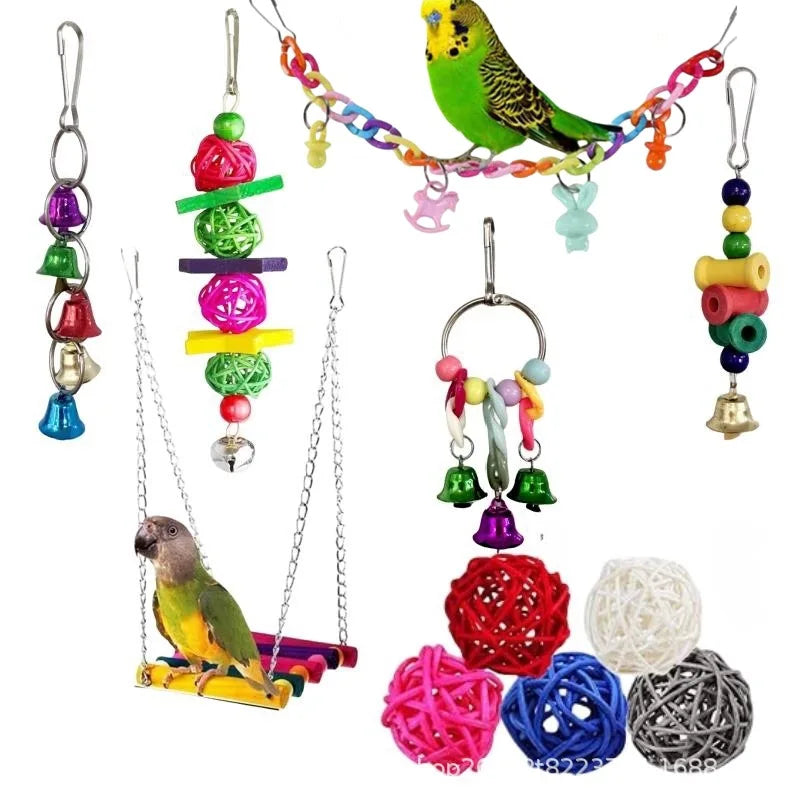 Bird Cage Toys for Parrots Wood Birds Swing Reliable Chewable Bite Bridge Wooden Beads Shape Parrot Toy Bird Toys - MyBestMate