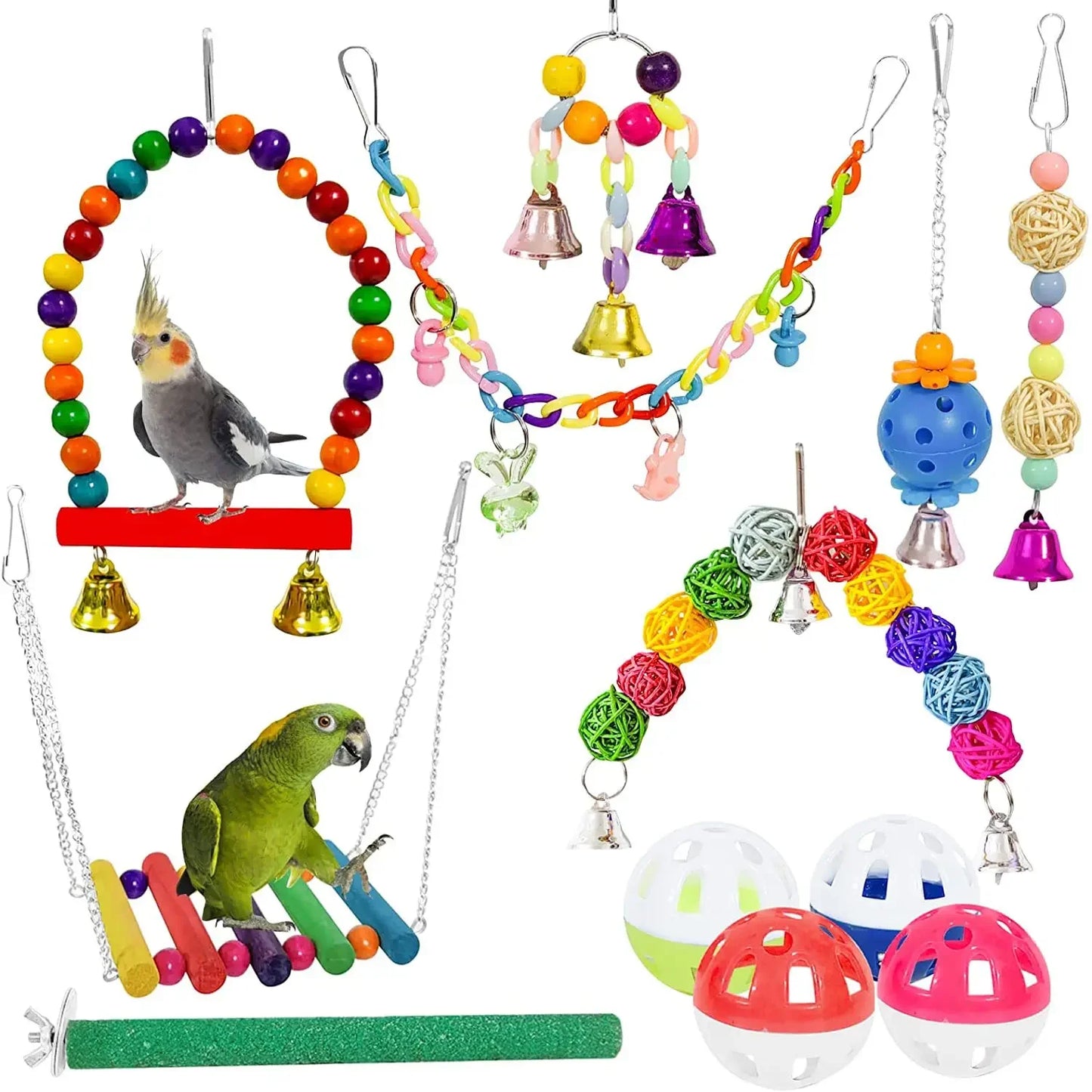 Bird Cage Toys for Parrots Wood Birds Swing Reliable Chewable Bite Bridge Wooden Beads Shape Parrot Toy Bird Toys - MyBestMate