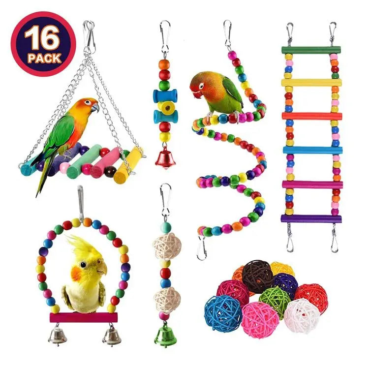 Bird Cage Toys for Parrots Wood Birds Swing Reliable Chewable Bite Bridge Wooden Beads Shape Parrot Toy Bird Toys - MyBestMate