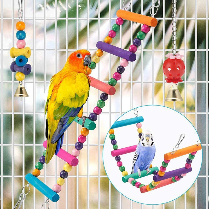 Bird Cage Toys for Parrots Wood Birds Swing Reliable Chewable Bite Bridge Wooden Beads Shape Parrot Toy 11pcs Bird Toys - MyBestMate