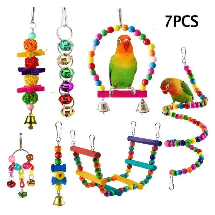 Bird Cage Toys for Parrots Wood Birds Swing Reliable Chewable Bite Bridge Wooden Beads Shape Parrot Toy Bird Toys - MyBestMate