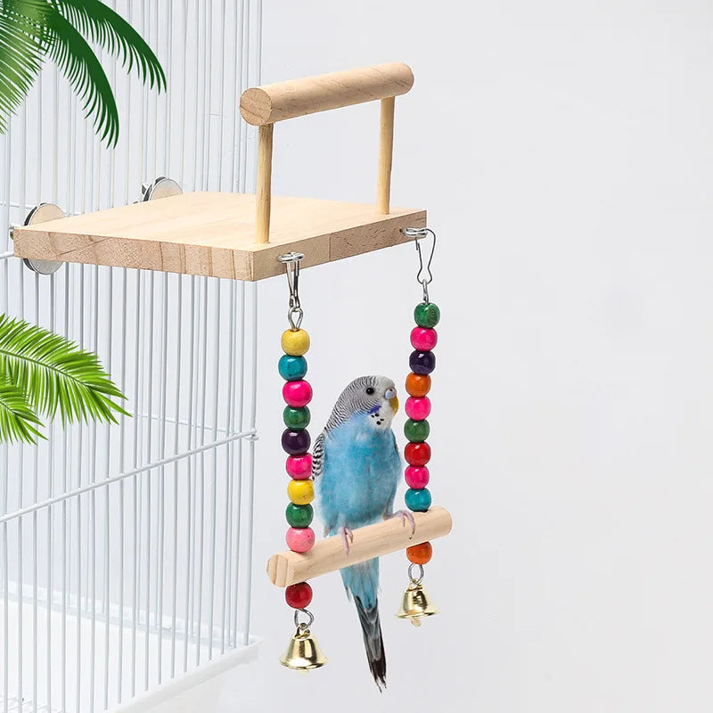 8PCS Set Combination Parrot Bird Toys Wood Articles Bite Pet Bird Toys For Parrot Training Bird Toy Swing Ball Bell Standing - MyBestMate