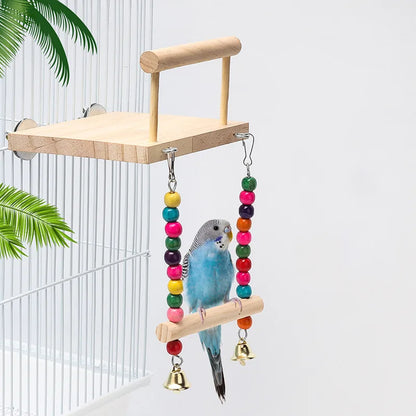 8PCS Set Combination Parrot Bird Toys Wood Articles Bite Pet Bird Toys For Parrot Training Bird Toy Swing Ball Bell Standing - MyBestMate