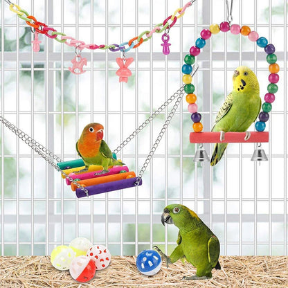 Bird Cage Toys for Parrots Wood Birds Swing Reliable Chewable Bite Bridge Wooden Beads Shape Parrot Toy 11pcs Bird Toys - MyBestMate