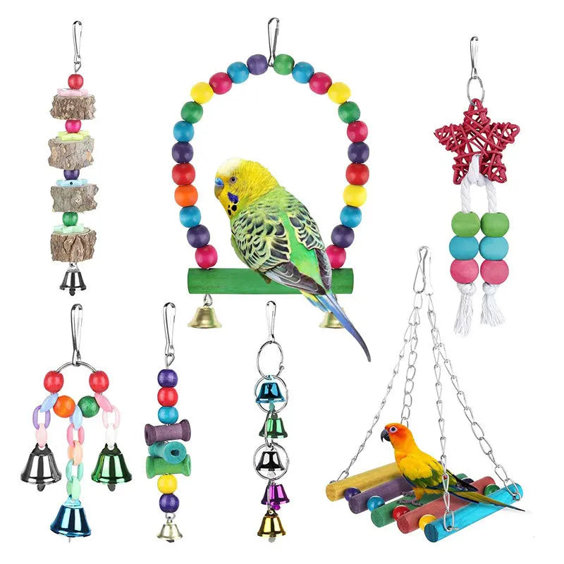 Bird Cage Toys for Parrots Wood Birds Swing Reliable Chewable Bite Bridge Wooden Beads Shape Parrot Toy Bird Toys - MyBestMate