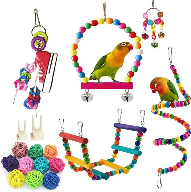 Bird Cage Toys for Parrots Wood Birds Swing Reliable Chewable Bite Bridge Wooden Beads Shape Parrot Toy Bird Toys - MyBestMate