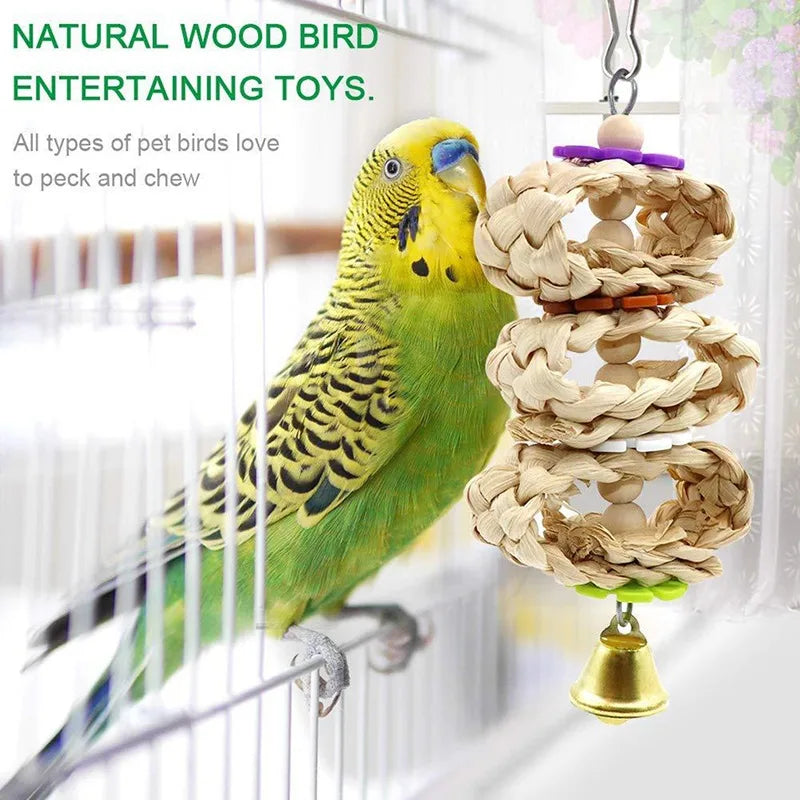 8PCS Set Combination Parrot Bird Toys Wood Articles Bite Pet Bird Toys For Parrot Training Bird Toy Swing Ball Bell Standing - MyBestMate