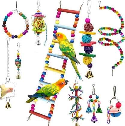 Bird Cage Toys for Parrots Wood Birds Swing Reliable Chewable Bite Bridge Wooden Beads Shape Parrot Toy Bird Toys - MyBestMate