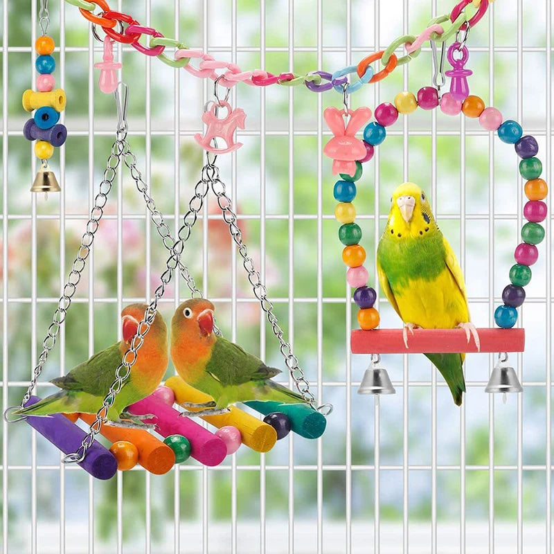 Bird Cage Toys for Parrots Wood Birds Swing Reliable Chewable Bite Bridge Wooden Beads Shape Parrot Toy 11pcs Bird Toys - MyBestMate