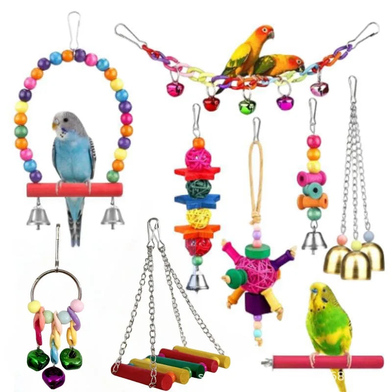 Bird Cage Toys for Parrots Wood Birds Swing Reliable Chewable Bite Bridge Wooden Beads Shape Parrot Toy Bird Toys - MyBestMate