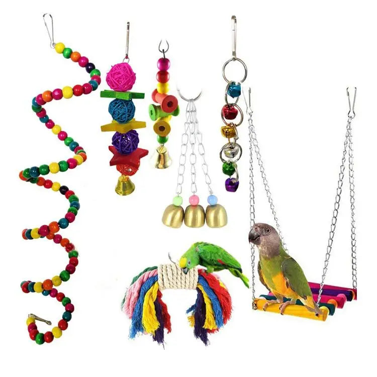 Bird Cage Toys for Parrots Wood Birds Swing Reliable Chewable Bite Bridge Wooden Beads Shape Parrot Toy Bird Toys - MyBestMate